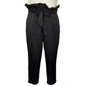 Eloquii Tie Waist Paperbag Trouser Pants Women's Size 16 Black Satin